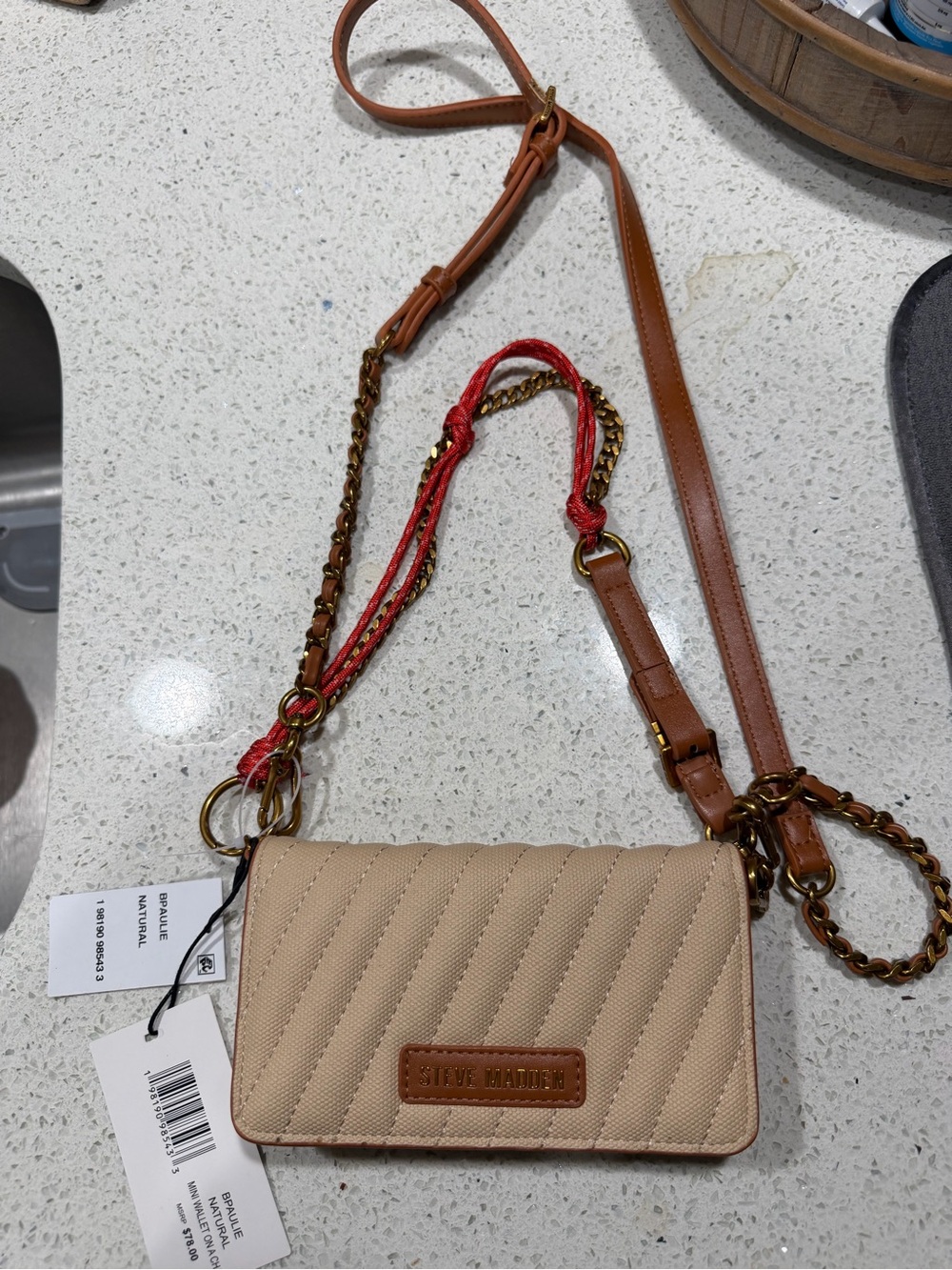 NWT Steve Madden BPaulie Natural Quilted Crossbody Mini Wallet Bag